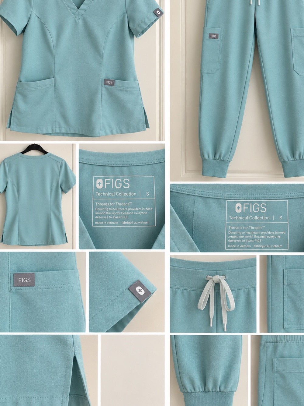 FIGS women’s| Catarina shirt + Zamora joggers limited edition - Seaglass. EUC